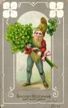 Fetes - Voeux - Herzlichen Glueckwunsch zum neuen Jahr Noel - trefle - four leaf clover - porte bonheur Lutin - CPA 