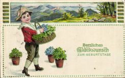 Festivals - Wishes - Herzlichen Glueckwunsch zum Geburtstage - clover - furnace leaf clover - carries happiness - CPA