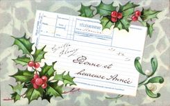 Festivals - Wishes - Happy New Year - Telegram Telegram - houx - holly - CPA