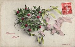 Fetes - Voeux - Heureux Noel - houx - holly - CPA 