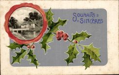 Festivals - Wishes - Sincere Wishes - houx - holly - CPA