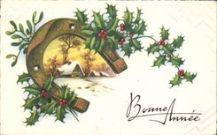 Festivals - Wishes - Happy New Year - houx - holly Horseshoe - CPA