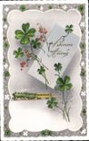 Festivals - Wishes - Happy New Year - clover - furnace leaf clover Train - houx - holly - CPA