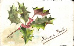 Fetes - Voeux - Heureux Noel - houx - holly - CPA 