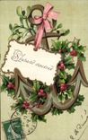 Fetes - Voeux - Souhaits Sinceres - houx - holly Ancre Anchor - CPA 