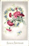 Fleur Oeillet - Carnation - Heureux Anniversaire - CPA 