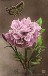 Fleurs Oeillet - Carnation - Bonne Annee - Papillon - Butterfly - CPA 
