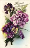 Fleurs Oeillet - Carnation - Heureux Anniversaire - CPA 