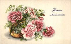 Fleurs Oeillet - Carnation - Heureux Anniversaire - CPA 