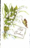 CPA Fantaisie Fleurs Muguet Papillon Butterfly