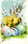CPA Fantaisie Poussin Paques Easter