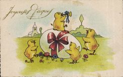 CPA Fantaisie Poussins oeuf Paques Easter