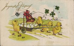 CPA Fantaisie Poussins Oeufs Paques Easter