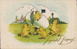 CPA Fantaisie Poussins Oeufs Paques Easter
