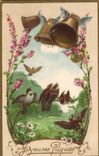 CPA Fantaisie Cloches oiseaux Paques Easter