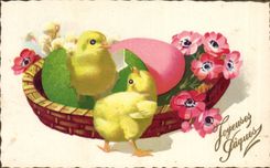 CPA Fantaisie Poussins Oeufs Paques Easter