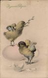 CPA Fantaisie Poussins Oeufs Paques Easter