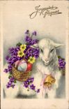 Fetes - Voeux - Holiday - Paques - Easter - Ostern - sheep carrying basket of eggs - CPA 