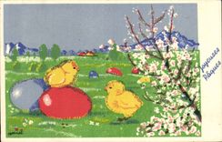 Fetes - Voeux - Holiday - Paques - Easter - Ostern - chicks and eggs Pernet - CPA 