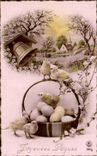 Fetes - Voeux - Holiday - Paques - Easter - Ostern - chicks - easter basket - - CPA 