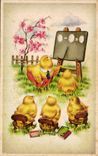 Fetes - Voeux - Holiday - Paques - Easter - Ostern - chicks at school - CPA 