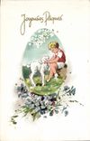 Fetes - Voeux - Holiday - Paques - Easter - Ostern - child and lamb - CPA 