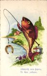 CPA Fantaisie Poisson Horseshoe Peche Fisherman