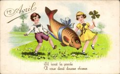 CPA Fantasy Children Poisson April 1st Easter Easter