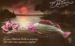 CPA Fantaisie Poisson 1er avril Paques Easter