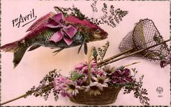 CPA Fantaisie Poisson 1er avril Peche Paques Easter