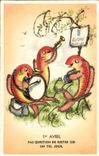 CPA Fantaisie Poissons 1er Avril Paques Easter