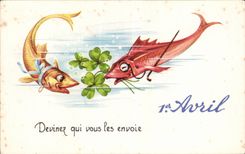 CPA Fantaisie Poissons 1er Avril Paques Easter