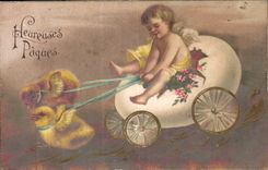 CPA Fantaisie Poussins Enfant Ange Angel 1er Avril Paques Easter