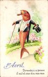 CPA Fantaisie Poisson Peche 1er Avril Paques Easter