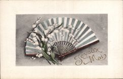 CPA Fantaisie Joyeux Mai Eventail Muguet Fleur 