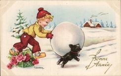 CPA Fantaisie Ski Swell of Chien snow Happy New Year