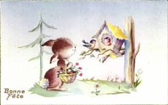 CPA Fantaisie Lapin rabbit Bonne fete