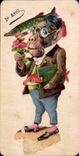 Festivals - Wishes - Poisson April - April Fool - monkey and fish Monkey - CPA