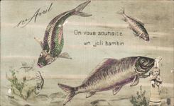 Festivals - Wishes - Poisson April - April Fool - fish and baby - CPA