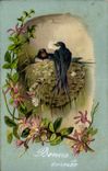 Festivals - Wishes - Good Anne - New Year - Birds and nest Swallows - CPA