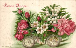 Festivals - Wishes - Happy New Year - in wheelbarrow - CPA