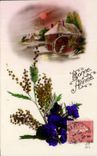 CPA Fantaisie Fleurs Bonne annee Moulin 