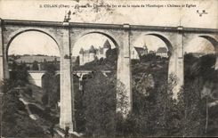 CPA Culan Railroad and road of Montlucon Castle and church