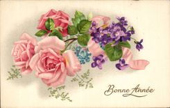 La fantasia de CPA florece rosas de la Feliz Ano Nuevo