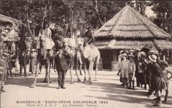 CPA Marseille exposition coloniale 1922 Palais de l AOF Les chameliers touaregs Camel Chameau 