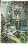 Fleurs Heureuse Annee - oiseau - bird - dove Lion - CPA 