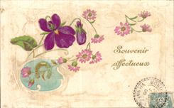 Fleurs violette - violet - Souvenirs Affectueux - CPA 