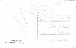 Menton - Vue Generale - CPA