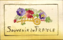 CPA Fantaisie Carte avec dentelle Souvenir de France Fleurs
