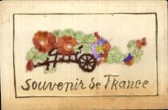 CPA Fantaisie Carte avec dentelle Souvenir de France Fleurs
